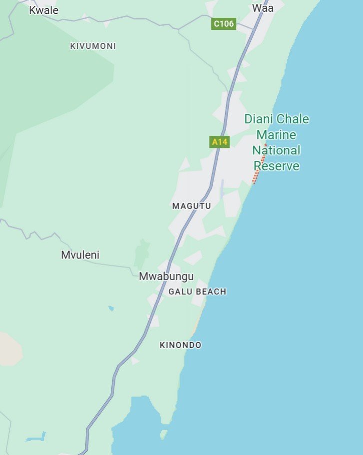 Carte de Diani Beach
